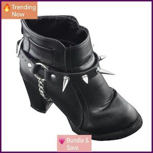 Leather Boot Bracelet with Metal Spikes and Chain, Adjustable Anklet Charm